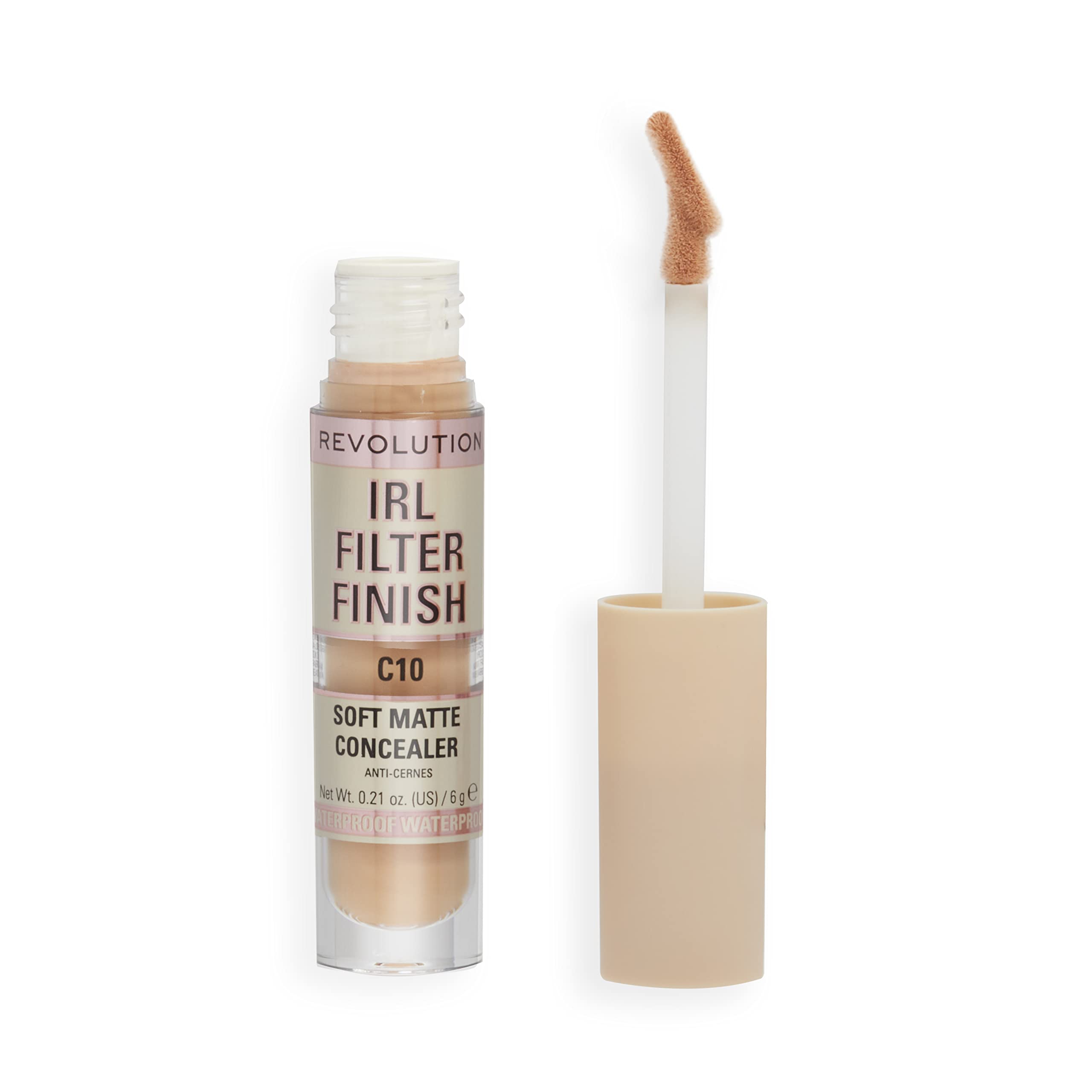 Makeup Revolution IRL Filter Finish Concealer, Medium to Full Coverage, Matte Finish, C10, Medium Skin Tones, 6g