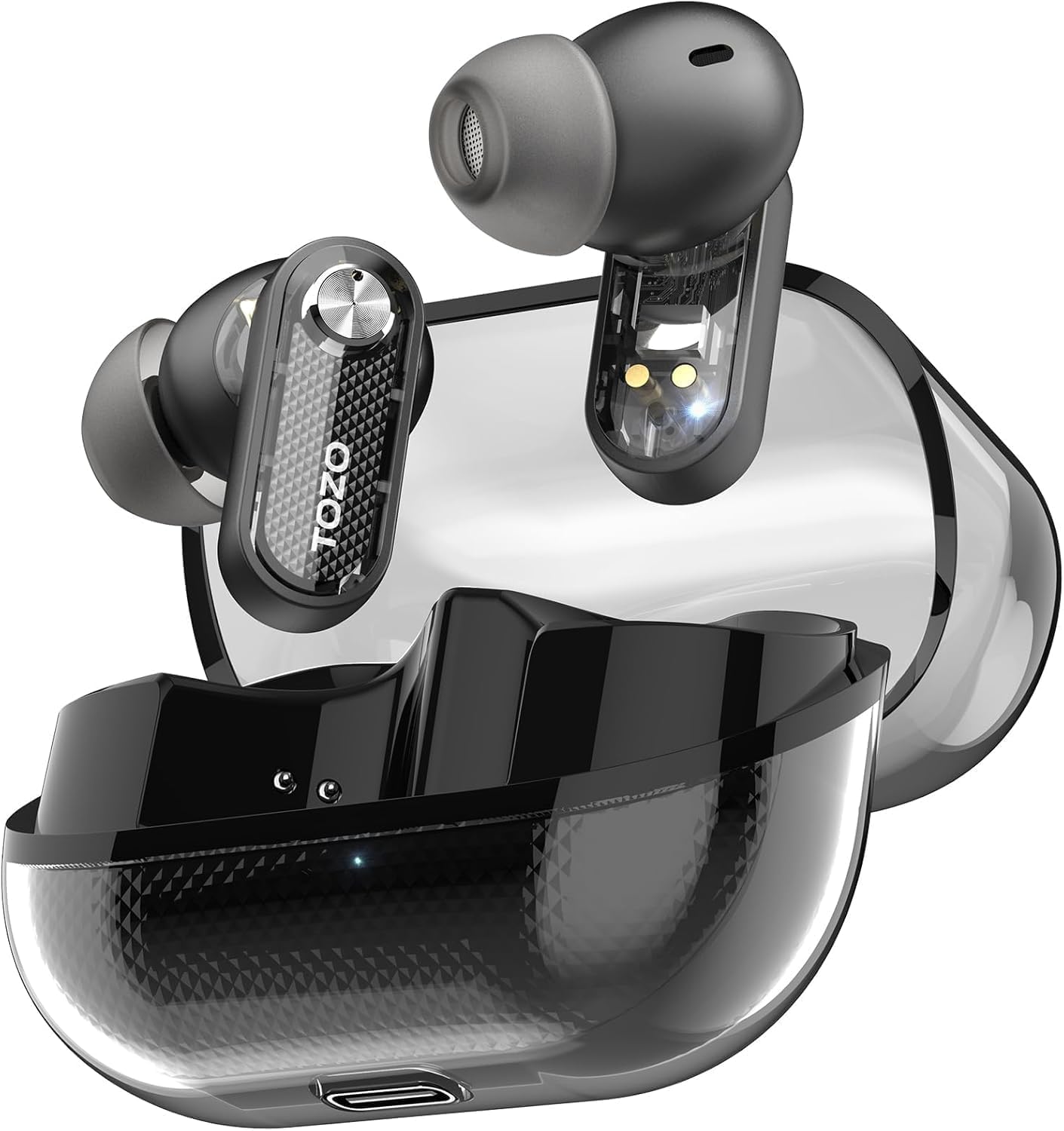 TOZO Crystal Pods Hybrid Active Noise Cancelling Earbuds, 38dB ANC Wireless Earbuds, AI-Enhanced Dual Mics for Clear Calls, Deep Bass, 35H Playtime, IPX5 Waterproof, Bluetooth 5.4, with App Custom EQ