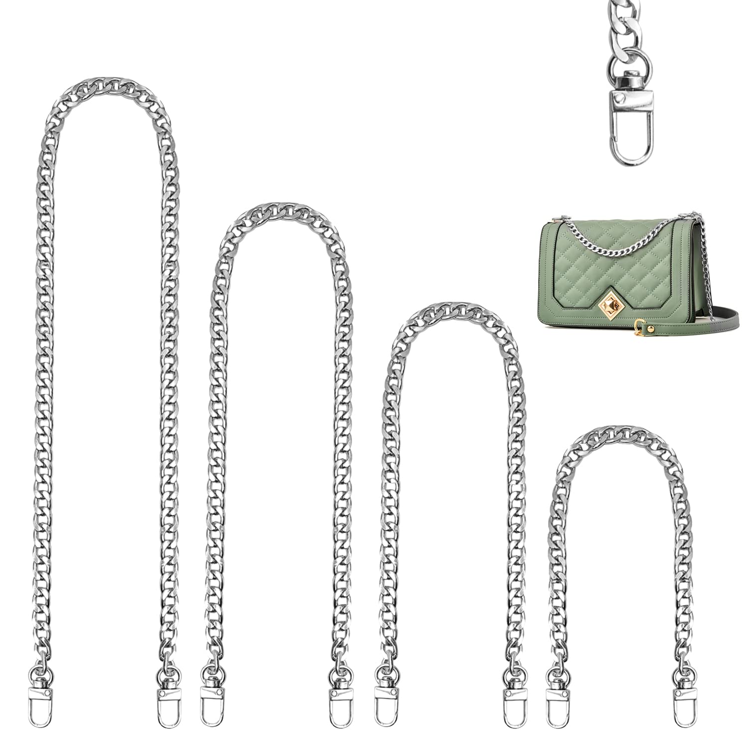 Purse Straps, Shoulder Replacement Chain - DIY Wallet Handbag Crossbody Bag Crafts (30cm/60cm/100cm/120cm) (Silver) with Buckles — image 1
