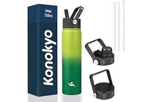 Konokyo Insulated Water Bottle 24oz Stainless Steel Sport Water Bottles With 3 Lids,Bamboo Grove