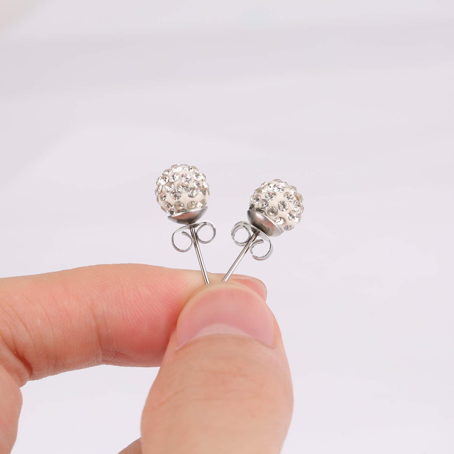 UHIBROS 316L Surgical Stainless Steel Stud earrings Round Ball Diamond Ear Stub