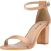Ankis Heels for Women Open Straps on The Ankle Chunky Heels Pump Sandals Evening Dress Party Wedding Strappy Buckle Sandals 2.75 Inches, Nude Pu, 6.5 UK