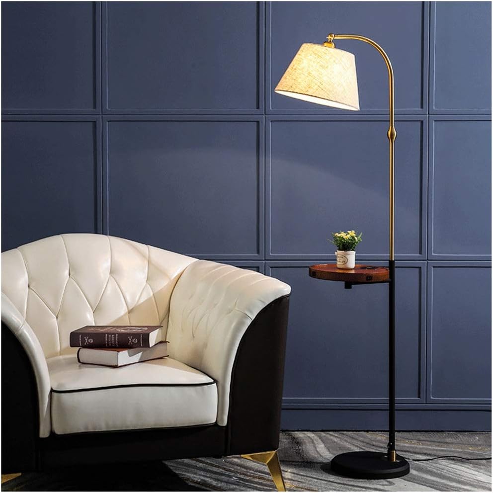 QTDH Nordic Arc Standing Floor Lamp With Side Table Adjustable Dimmable USB Bedside Floor Lamp Sofa Reading Light Task Light For Bedroom Office (Color : D, Size : Remote control)