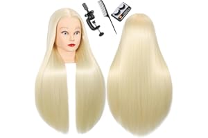 WeiRan 26"-28" Mannequin Head Styling Head Human Hair Cosmetology Manikin Doll Training Head for Hairdresser Practice Braiding Free Clamp Holder and Comb (808-write)