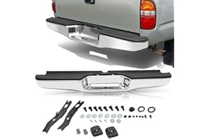 TUSDAR Rear Bumper Assembly Replacement for 1995 1996 1997 1998 1999 2000 2001 2002 2003 2004 Toyota Tacoma, Chrome Steel Bumpers