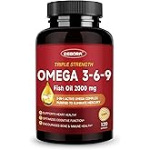 Triple Omega 3-6-9 Fish Oil 2000mg - High Potency with Vitamin D3 & Astaxanthin, Support for Heart, Brain and Immune Health - Includes Flaxseed & Borage, 60 Servings