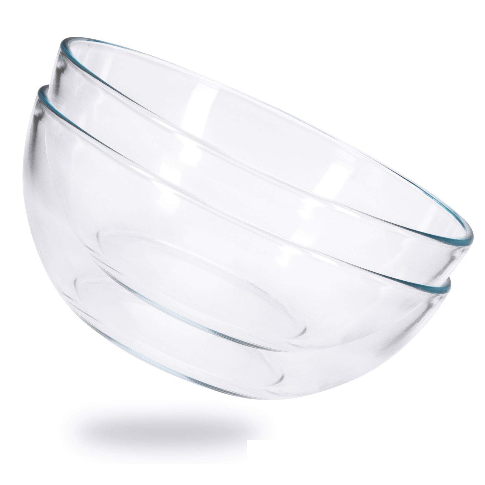 ChasBete Glass Bowl Salad Bowls, Tempered Glass Serving Bowl, Transparent Trifle Bowl Set of 2, D 20cm