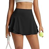 baleaf Women's Pleated Tennis Skirts Double Ruffle Mini Skorts with 2 Pockets Shorts High Waisted Tummy Control Athletic Golf