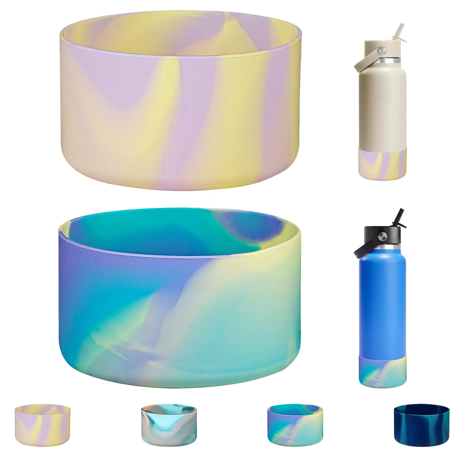 WK IEASON 2Pcs Protective Silicone Base Boot for Hydro Flask 32OZ 40OZ Wide Mouth Flask Water Bottle,Anti-Slip Silicone Sleeve Cover Bumper for Hydro Water Bottle Accessories 3.56inch Bottom Diameter