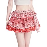 Xojbzoo Women's Lolita Mini Skirt Sweet Y2K Floral Print with Ruffles & Bow Chiffon Pink Cake Skirt