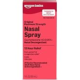 Amazon Basics Maximum Strength 12 Hour Nasal Spray, Oxymetazoline HCl Solution, Congestion Relief, Cold and Allergy Medicine, Decongestant, 1 fl oz (Pack of 1) (Previously Amazon Basic Care)