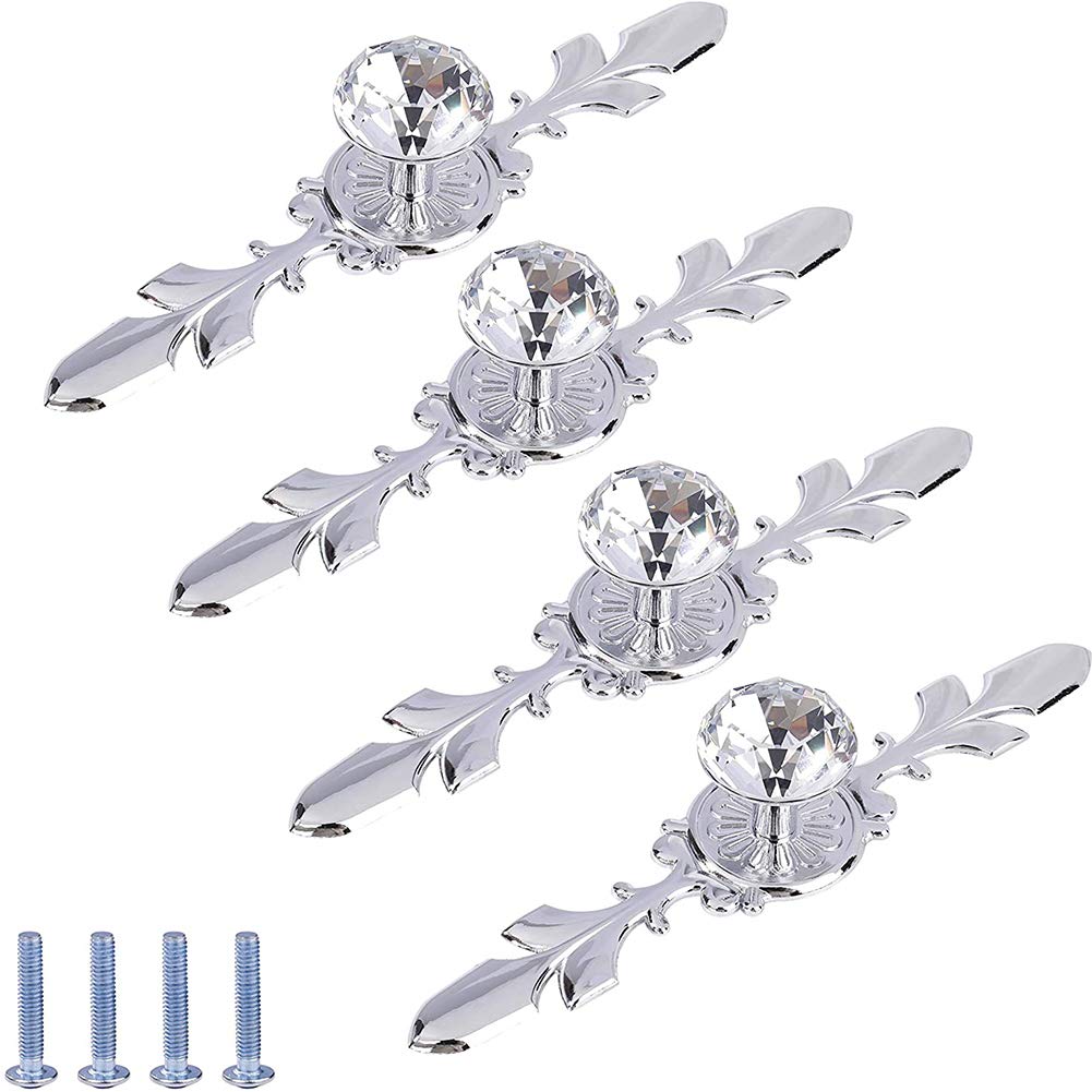 Diamond Shape Cabinet Pull Handle, Glass Diamond Crystal Dresser Knobs Drawer Furniture Pull Handle Cabinet Door (Pack of 4)