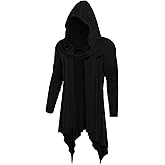 OYOZONE Men's Long Hooded Cardigan Ruffle Shawl Collar Open Front Lightweight Drape Cape with Pockets