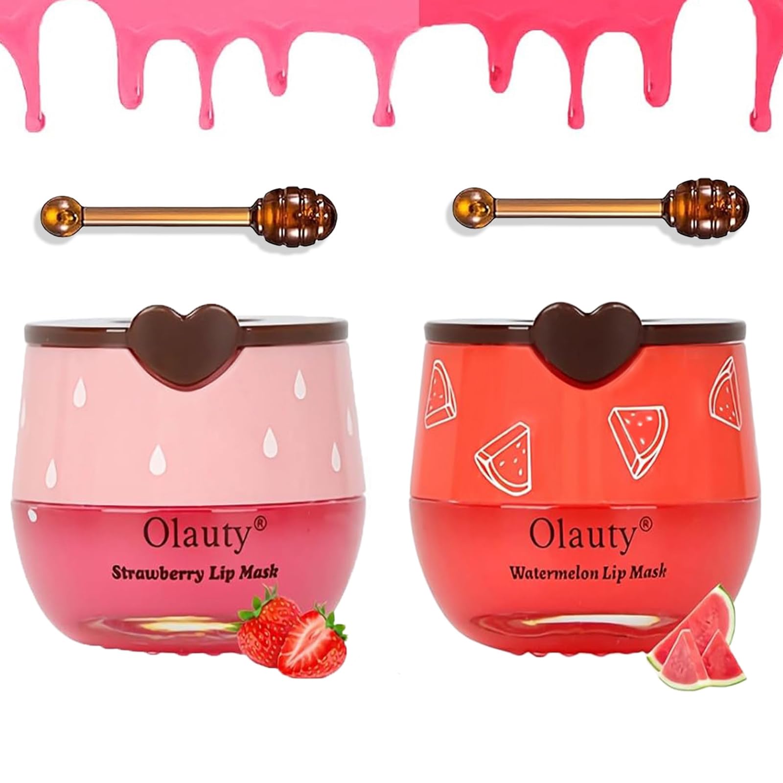 2Pcs Bee Lip Balm Honey Pot,Watermelon & Strawberry Lip Mask,Propolis Moisturizing Lip Sleeping Mask Reduces Lip Lines,Hydrating Prevention Dry and Cracked Lip Scrubs Exfoliator Honey Lip Balm