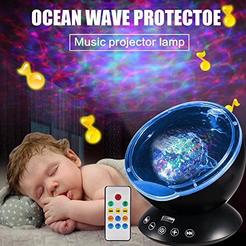 Ocean Wave Projector, Remote Control Night Light Lamp 12 LEDs & 7 Color
