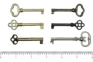 SUPPLYINFINITE Universal Skeleton Key Set - Works with 1/2 Inch Keyholes Only - Generic Hollow Barrel Vintage Keys for Antique Furniture - Cabinet Doors, Grandfather Clocks, Dresser Drawers (Set of 6 Keys)