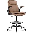 Misolant Leather Drafting Chair, Tall Office Chair for Standing Desk, High Executive Office Chair with Adjustable Height and Flip-up Armrest for Counter Height Desk