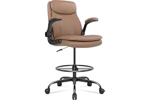 Misolant Leather Drafting Chair, Tall Office Chair for Standing Desk, High Executive Office Chair with Adjustable Height and Flip-up Armrest for Counter Height Desk