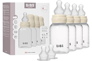 BIBS Baby Bottle 150 ml, Pack of 4 Silicone Teats Baby Bottle Set, Anti-Colic, BPA-Free, Slow Flow, Lightweight and Easy to C
