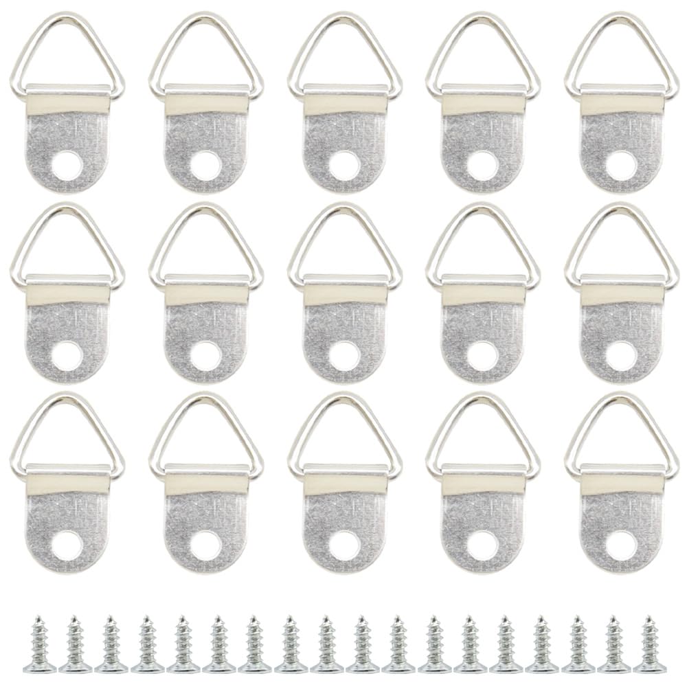 Ruidee 100 Pcs Picture Hanging Kit,Small Triangle Ring Picture Hangers Frame Single Hole Picture Hang with Screws for Hanging Photos Frame Cross Stitch Clock Paintings Mirrors Artwork （Silver/XS）