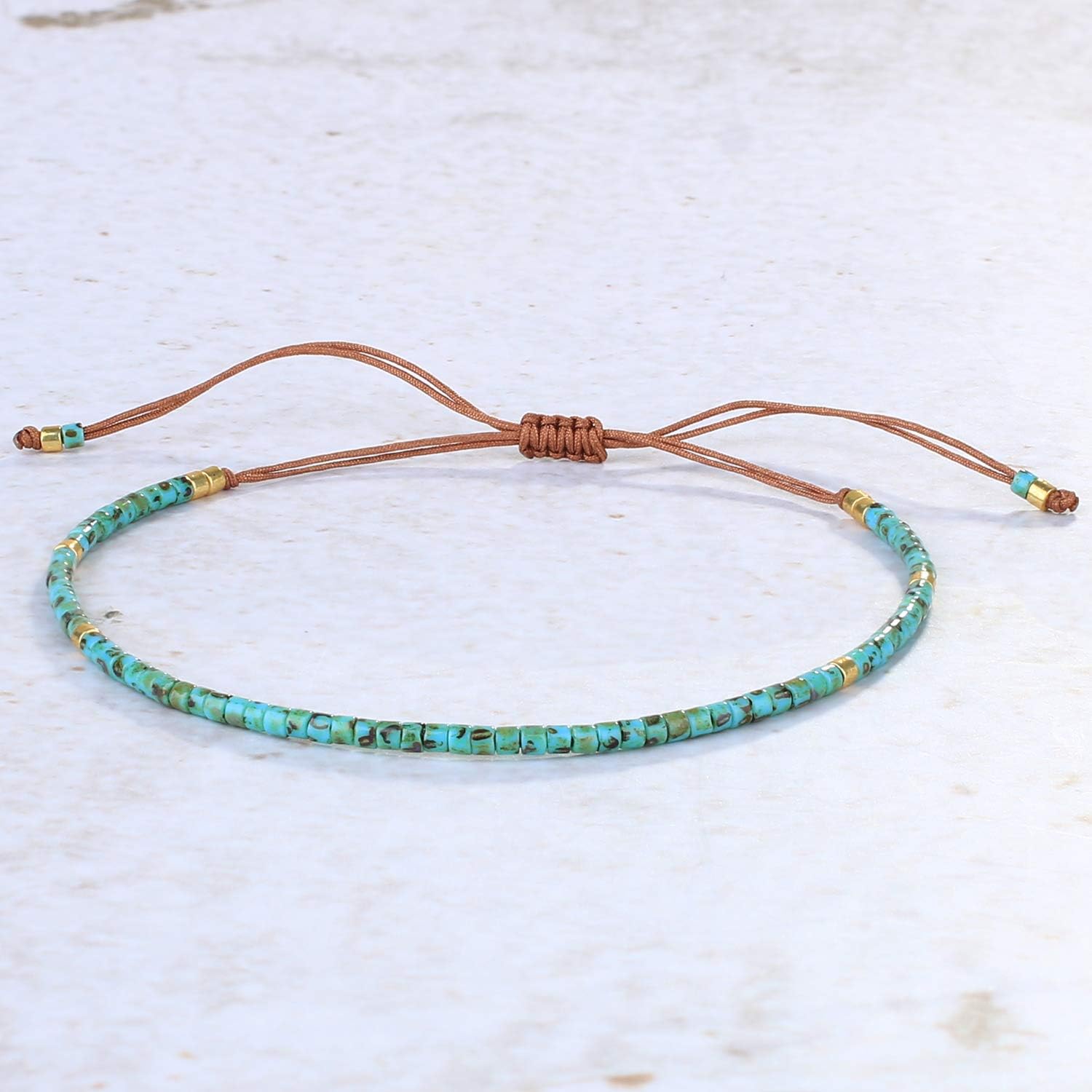 KELITCH Seed Beaded Friendship Bracelets Thin Rope Bracelets Women Handmade Jewelry (Lake Blue), Lake Blue a, 10 inch - Image 3
