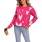 Heart Sweater for Women Valentine Crew Neck Long Sleeve Knit Pullover Top Kawaii Cute Heart Sweatshirt