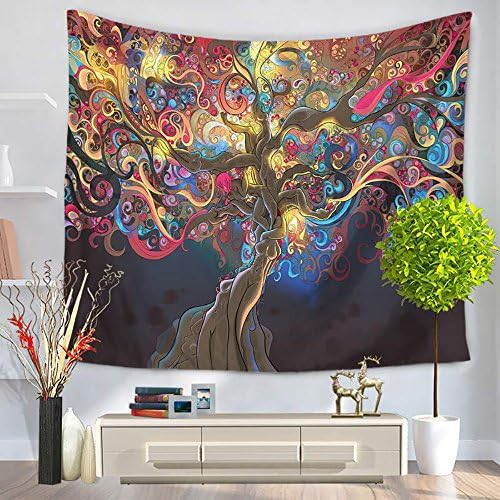 Oyeahbridal Colorful Tree Tapestry Wall Hanging Psychedelic Forest with Birds Wall Tapestry Bohemian Mandala Hippie Tapestry for Bedroom Living Room Dorm(Night Blue,(59x79Inches)(150x200cms))