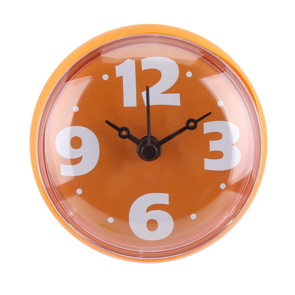 Zerodis Water Resistant Suction Wall Clock Bathroom Clock Mini Waterproof Clock with Silent Sweep Movement Window Mirror Bathroom Shower Bathroom Accessories (Orange)