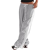 Fisoew Womens Wide Leg Pants Drawstring High Waisted Striped Baggy Palazzo Track Pants with Pockets