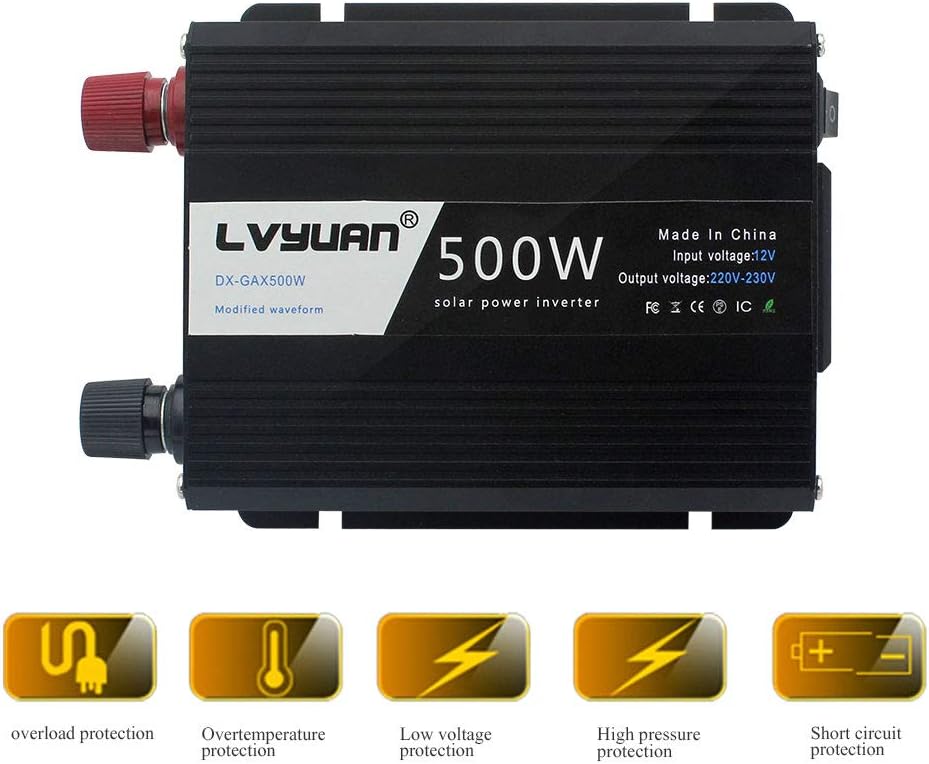 LVYUAN 500W Power Inverter DC 12V to 230V 240V AC Transformer Car Converter 12V with dual USB ports & UK Sockets Charger Lighter Adapter - Image 5