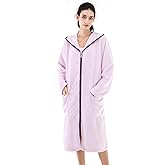 COSUSKET Women's Bathrobe, Zipper Sleepwear Nightgowns Fleece Long Sleeve Zip up Hooded Robes with Pockets House Coat