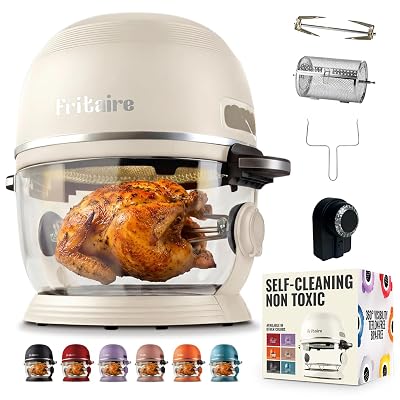 Non Toxic Air Fryer™ Pro | 9-in-1 Glass Air Fryer | Self-Cleaning | 5 Quart | Rotisserie and Tumbler | 400F Vortex For Even Cooking, BPA-Free Teflon Free, Recrisp, Roast, Bake, White