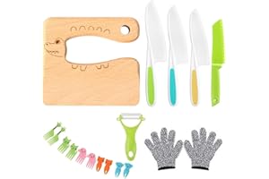 UNITELAND 8pcs Kids Knife Set Include Wooden Toddler Knive Kids Safe Knifes for Real Cooking Kids Knifes Plastic Serrated Edges Children Knife Potato Slicers Cooking Knives for Kitchen (8)