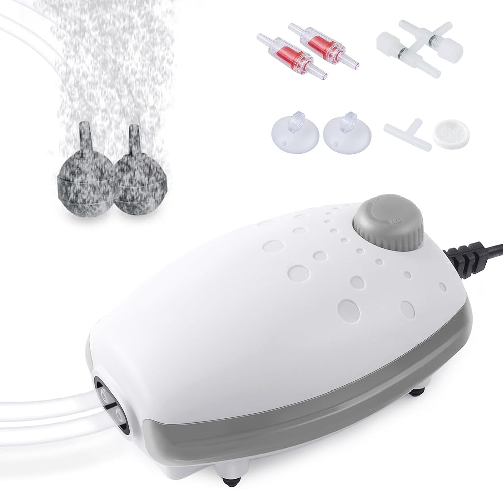 PYPABL 3W Aquarium Air Pump 300L/H Silent Adjustable Bubbler for 450L Tanks