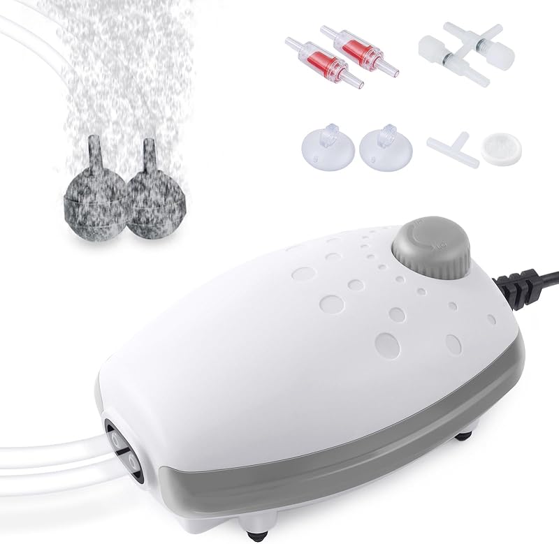 PYPABL 3W Aquarium Air Pump 300L/H Silent Adjustable Bubbler for 450L Tanks