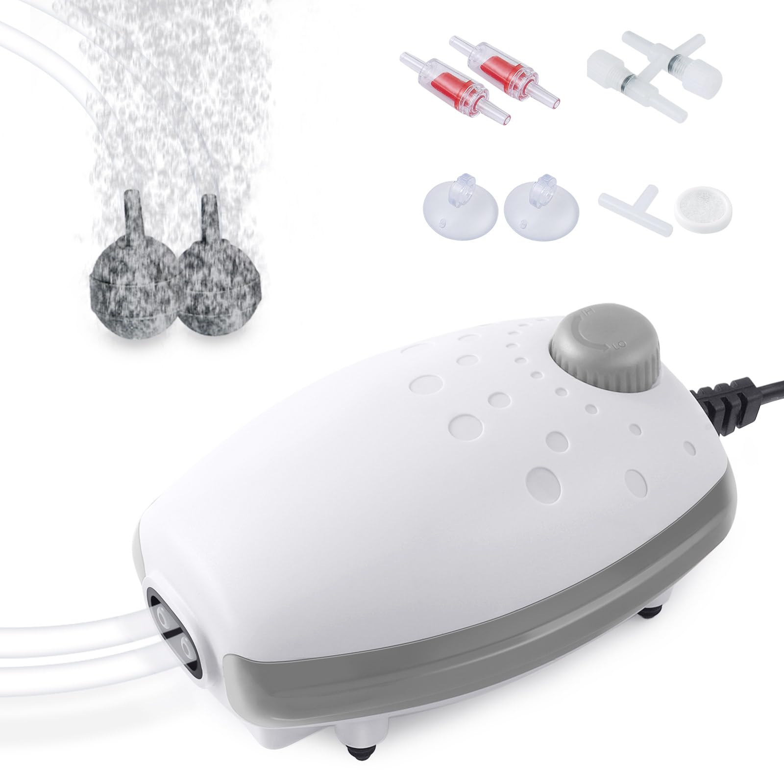 PYPABL 3W Aquarium Air Pump, 300L/H Silent Adjustable Fish Tank Bubbler, Powerful Oxgen Pump for up to 450L Fish and Turtle Tank