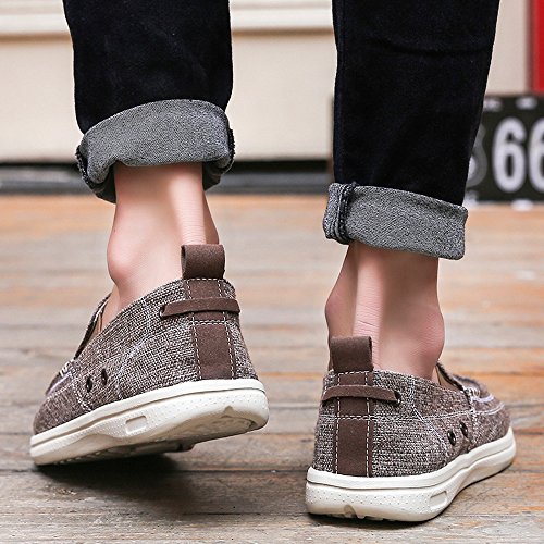 BEFAiR Lightweight Slip On Canvas Shoes Vintage Comfort Casual Loafers Breathable Boat Shoes for Men Brown Size 45 EU(12 D(M) US)