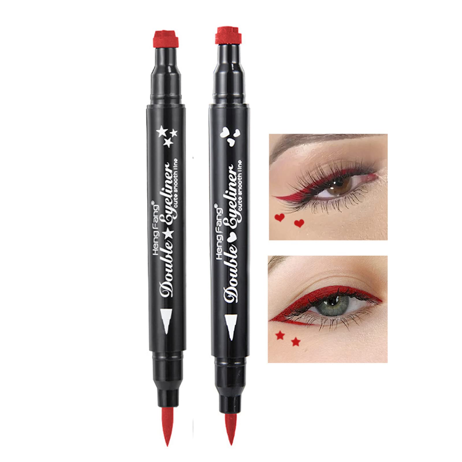 Eyeliner Stamp-OCHILIMA Double-sided Liquid Eyeliner Pen with Eye Makeup Stamp, Waterproof, Double Sided & Long Lasting Seal Tattoo Makeup Tool Red Black Stamp Pen (Red love star)