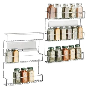 mDesign 2er-Set AFFIXX Gewürzregal selbstklebend- dreistöckige Gewürzaufbewahrungpraktisches Küchenregal ohne Bohren – Metall