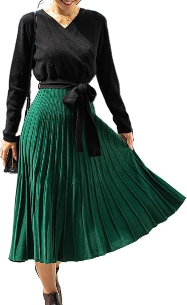 Amazon Co Jp Sweet Mommy マタニティ ワンピース 授乳服 ニット プリーツ カシュクール チクチクしないしっとりニット バイカラー ブラック グリーン 服 ファッション小物