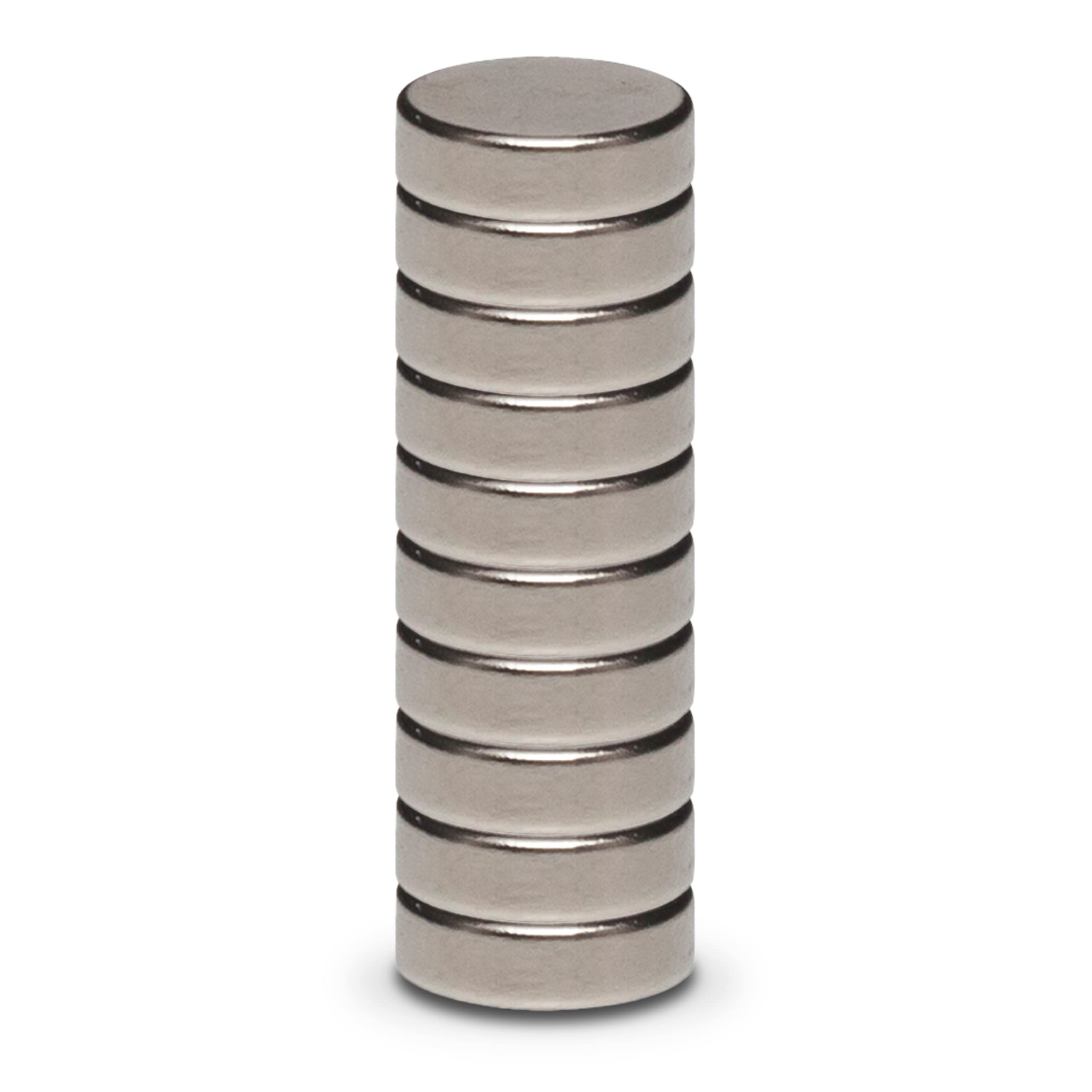 MAUL Neodymium Disc Magnet - Flat Magnet with High Adhesion for Versatile Use - Round Magnet with Elegant and Modern Design - Diameter 10 x 3 mm - Pack of 10 - Light Silver