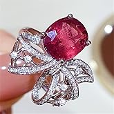 925 Sterling Silver Shiny Full Diamond Ring 18K Gold Ruby Cocktail Rings Oval Cut 3Ct Red Gemstone Cubic Zirconia Rings CZ Diamond Halo Ring Eternity Engagement Wedding Ring for Women Z.53 (US Code 6)