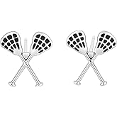 Lacrosse Stick Stud Earrings – Silver Plated Stainless Steel Sports Jewelry for Women – Lightweight Hypoallergenic Accessory – 1/2 Inch Post Backs – Gift for Athletes, Coaches, Fans