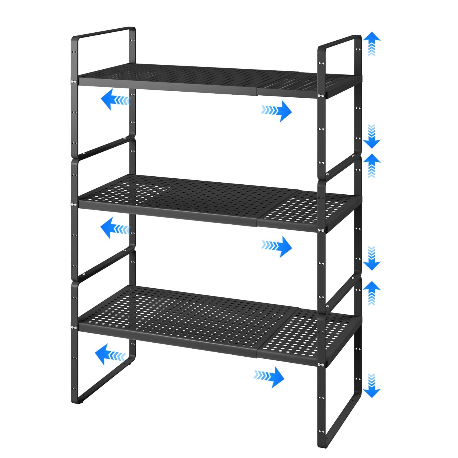 Photo 1 of KIKIBRO Expandable Cabinet Shelf Organizers, Kitchen Small Stand Rack Organization for Countertop Cupboard Pantry, Black 3 Pack