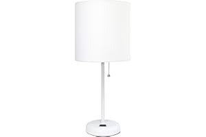 Limelights LT2024-WOW Stick Charging Outlet and White Fabric Shade Table Lamp,