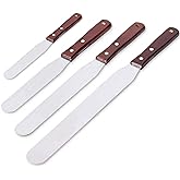 Acronde 4PCS Straight Cake Icing Spatula Set 4&rdquo; 6&rdquo; 8&rdquo; 10&rdquo;with Wooden Handle | Professional Stainless Steel Cake Decorating Frosting Spatulas with Wooden Handle (Straight)
