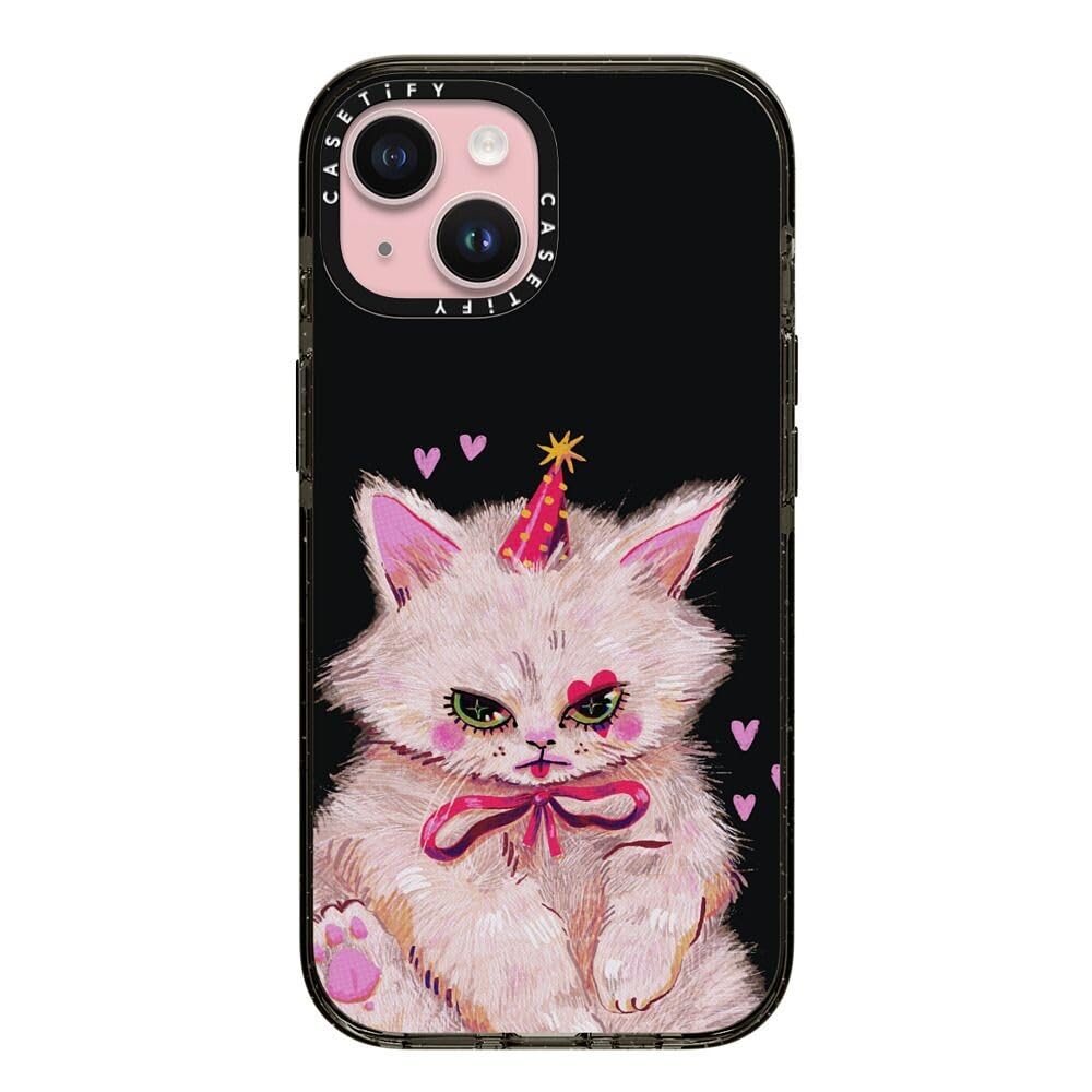 CASETiFY Impact iPhone 15 Case [4X Military Grade Drop Tested / 8.2ft Drop Protection] - Clown Kitty - Clear Black Image