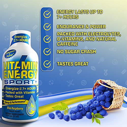 Vitamin Energy Sport+ Energy Drink Shots, Blue Raspberry Flavor, Up to