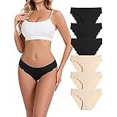 Medaling Seamless Underwear for Women No Show Wave Edge Bikini Low Rise Cheeky Breathable Comfortable Soft Panties 6 Pack