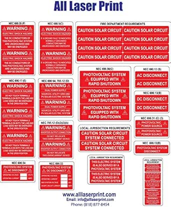 Amazon.com: Solar Label Pack- 41 Premium UV Resistant Solar PV Safety Warning Photovoltaic ...